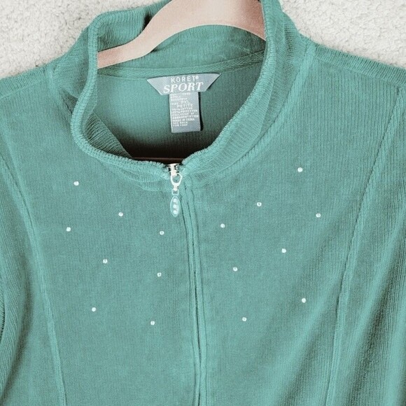 Koret Sport Women's Jacket PXL Green Corderoy with Rhinestones Side Pockets - Picture 2 of 9